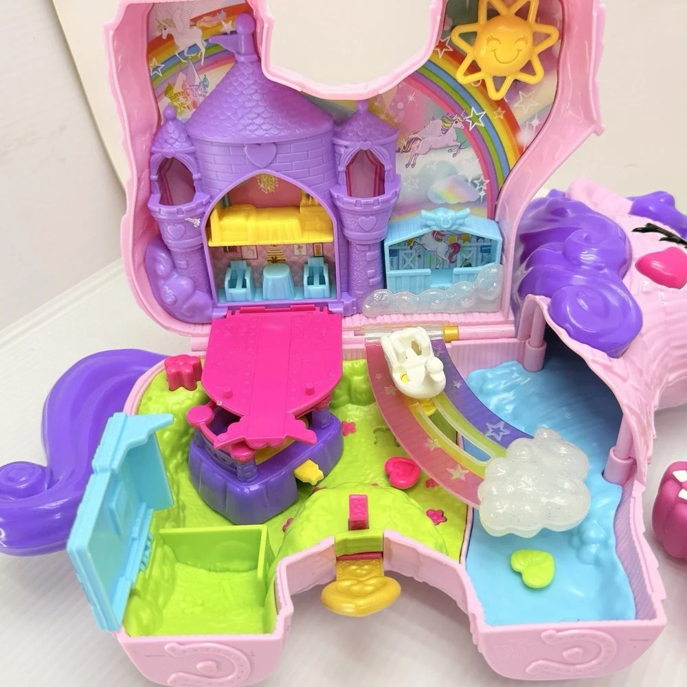 Vintage Polly Pocket Lot 1996 Bluebird Lotus Flower & Unicorn Party Playsets
